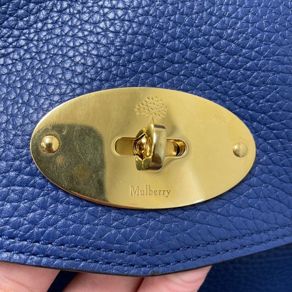 Mulberry Alexa Satchel Bag Blue Pebbled Leather Gold Hardware Dust Bag Excellent - Picture 7 of 11